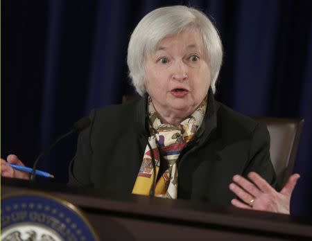 U.S. Federal Reserve Chair Janet Yellen speaks at a news conference following the two-day Federal Open Market Committee meeting in Washington March 18, 2015. REUTERS/Joshua Roberts
