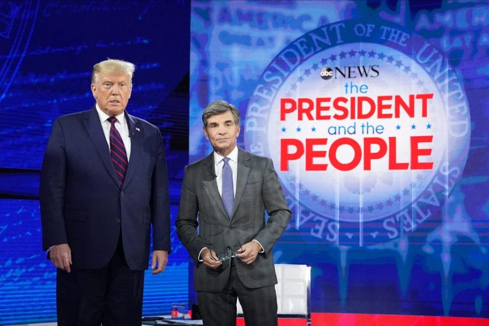 Donald Trump seen posing with ABC New anchor George Stephanopoulos.