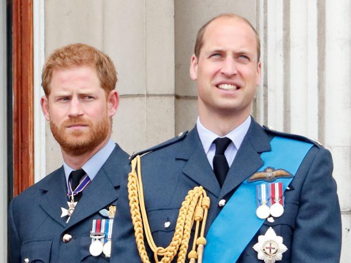 Prince Harry and Prince William on the balcony of Buckingham Palace on July 10, 2018, in London, England.