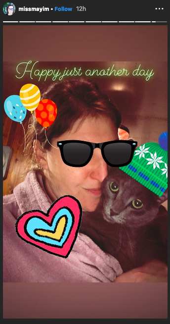 She survived! Bialik used a porta-potty and lived to tell … her cat and everyone on social media. (Image: Mayim Bialik via Instagram)