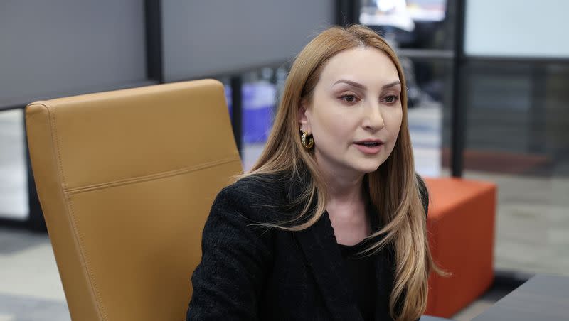 Armenian Ambassador to the United States Lilit Makunts is interviewed by Deseret News Executive Editor Doug Wilks at the news organization’s offices in Salt Lake City on Friday, April 7, 2023.