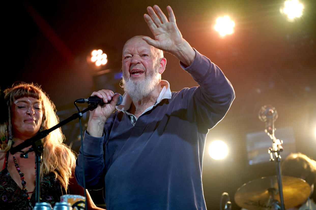 Glastonbury founder Michael Eavis performing with his band in the William's Green tent during the Glastonbury Festival at Worthy Farm in Somerset. Picture date: Thursday June 23, 2022.