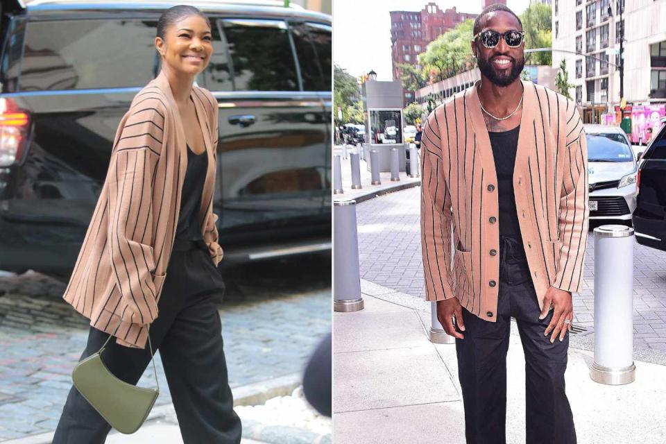 <p>Ignat/Bauer-Griffin/GC Images; Patricia Schlein/Star Max/GC Images</p> Gabrielle Union and Dwyane Wayne wear the same cardigan in New York City.