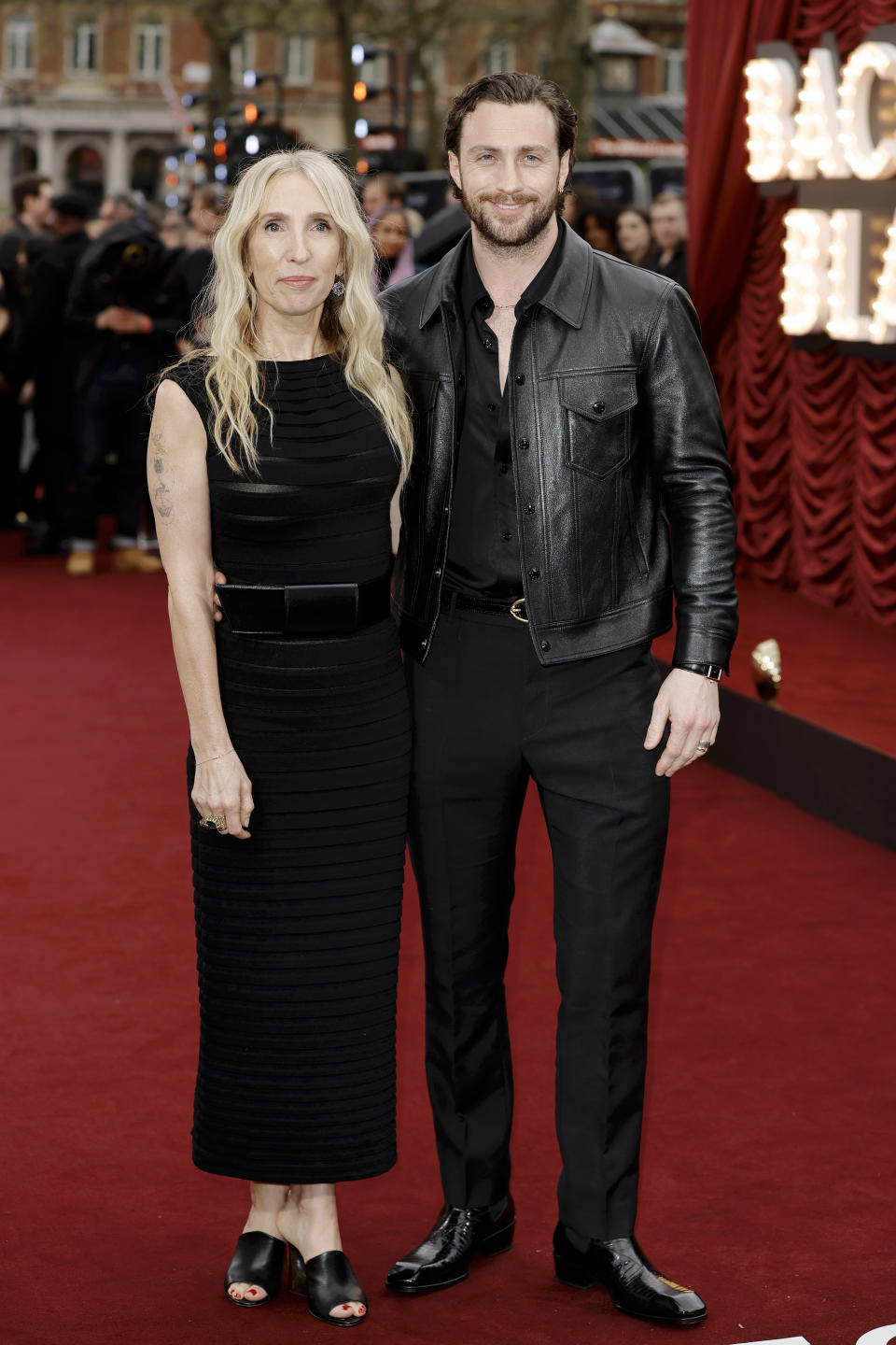 LONDON, ENGLAND - APRIL 08: Sam Taylor-Johnson and Aaron Taylor-Johnson attend the world premiere of "Back To Black" at the Odeon Luxe Leicester Square on April 08, 2024 in London, England. (Photo by John Phillips/Getty Images)
