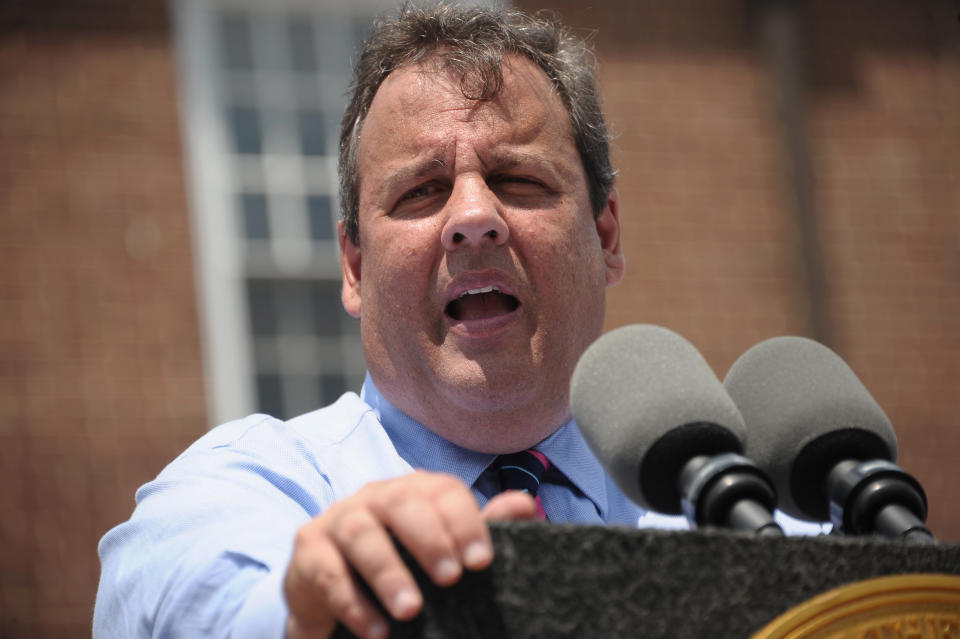 New Jersey Governor Chris Christie addresses media and attendees during the Hurricane Sandy New Jersey Relief Fund Press Conference at Sayreville Borough Hall on July 8, 2013 in Sayreville, New Jersey. 