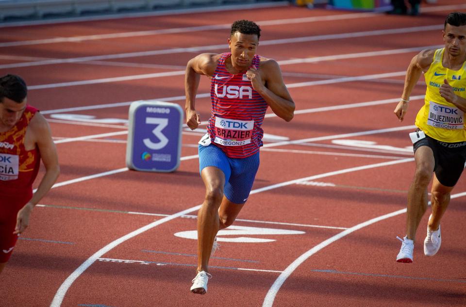 USA's Donavan Brazier takes off from the start of the men's 800 meters during day six of the World Athletics Championships Wednesday, July 20, 2022, at Hayward Field in Eugene, Ore.