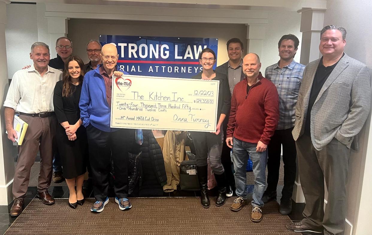 From left, Missouri Association of Trial Attorneys past president Steve Garner, Neil Chanter (who spearheaded 2023 efforts), Bailey Geller, past president Rob Palmer, past president Tom Strong, immediate past president Jenifer Placzek, Nick Smark, Executive Committee members Randy Alberhasky and Chandler Gregg, and Jeff Bauer.