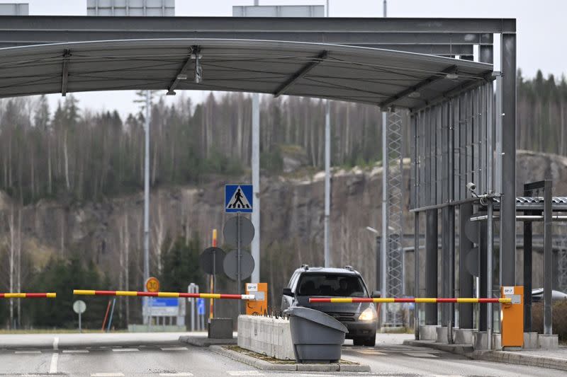 A car is seen at the border between Russia and Finland at the Nuijamaa border checkpoint in Lappeenranta