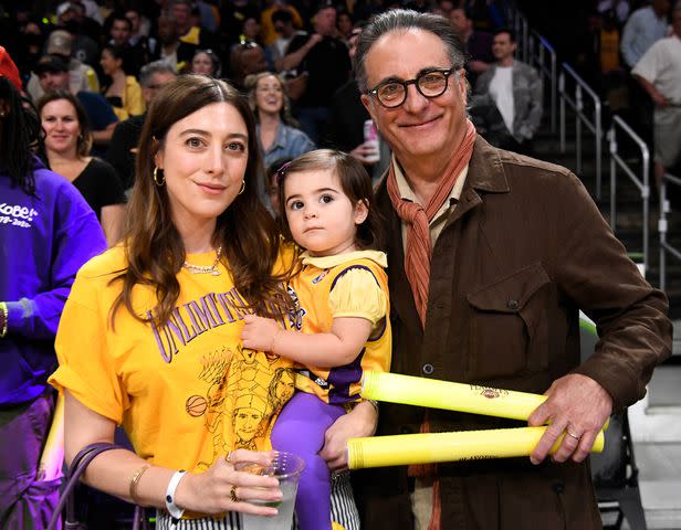 <p>Kevork Djansezian/Getty</p> Andy Garcia and his daughter Daniella Garcia-Lorido, and grand daughter Violet Rose attend a basketball game between Los Angeles Lakers and Memphis Grizzlies on April 28, 2023 in Los Angeles, California.
