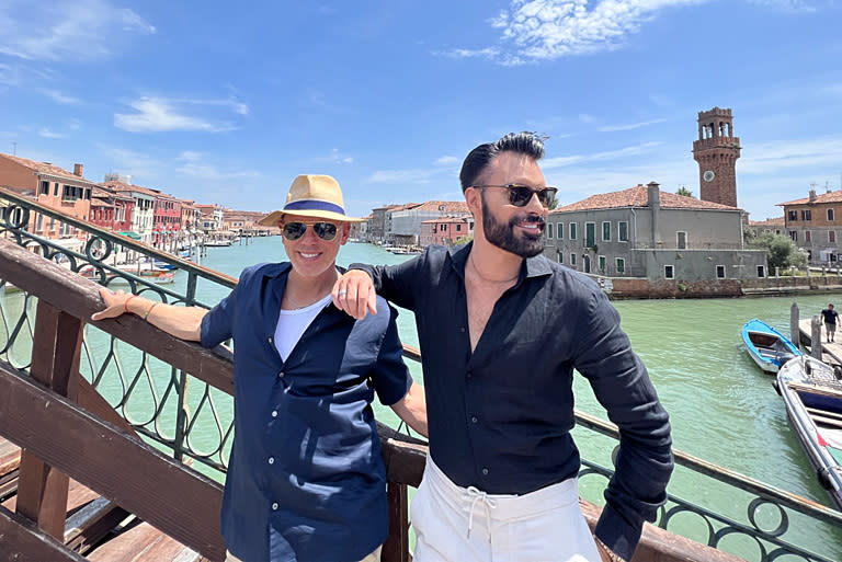 Rob and Rylan's Grand Tour,12-05-2024,1 - Venice,Rob Rinder, Rylan,standing on a bridge in Venice.,Zinc Media,Lana Salah