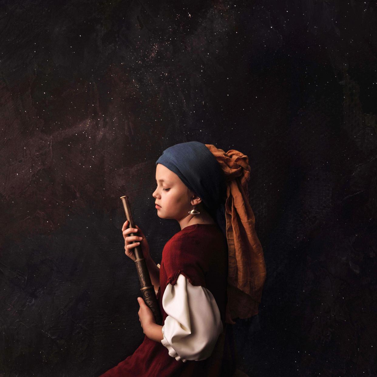 Sagan Lengacher, a Bloomington sixth-grader, wears a rather large, Saturn-styled earring in a photo by her mother, Katy, titled “Girl With Big Dreams,” which will be shown during May in a museum in Amsterdam next to Vermeer’s classic painting “Girl With a Pearl Earring."