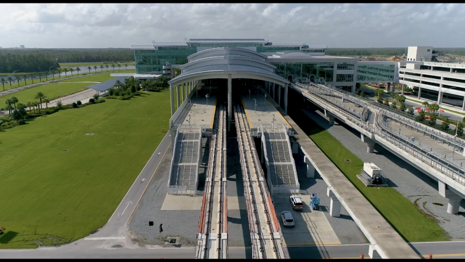 The Intermodal Terminal at Orlando International Airport is where Brightline trains arrive and depart as the company extends its line from South Florida. Plans also call for a connection to Tampa, with possible linkages with Disney Springs and SunRail under study.