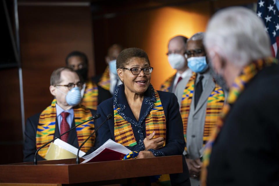 Rep. Karen Bass, a Democrat from California and chair of the Democratic Black Caucus. (Al Drago/Bloomberg via Getty Images)