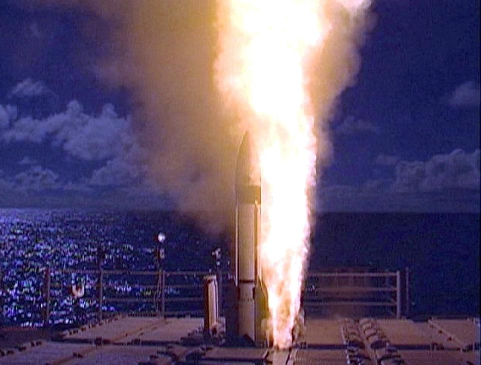 A developmental Standard Missile-3, designed to intercept short to medium-ranged ballistic missile threats, is launched from the Pearl Harbor-based Aegis cruiser USS Lake Erie.