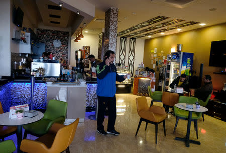 Libyan men are seen inside a cafe in Derna, Libya, February 9, 2019. Picture taken February 9, 2019. REUTERS/Esam Omran Al-Fetori