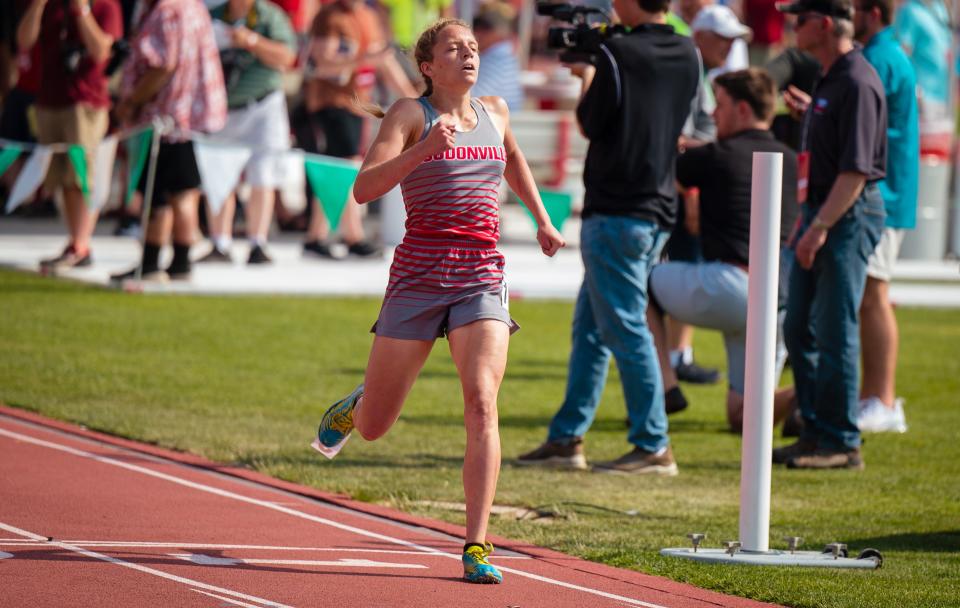 Loudonville's Tess Shultz runs in 1600 at the 2023 state track and field meet in Columbus.