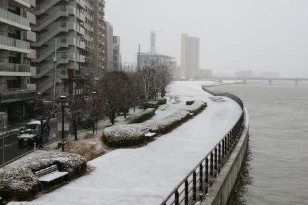 Snow accumulates in the Sea of Japan coastal city of Niigata, Japan, taken by Kyodo January 13, 2017. Mandatory credit Kyodo/via REUTERS