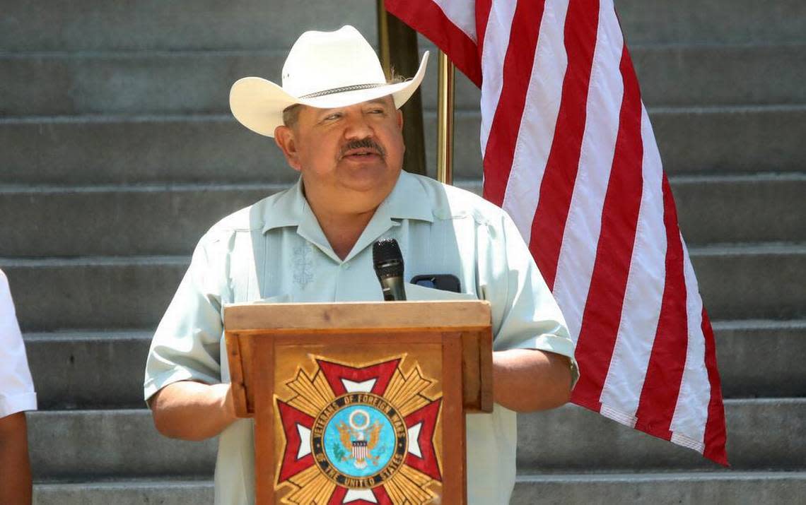 Madera Mayor Santos García was the keynote speaker at the Memorial Day ceremony at Courthouse Park in Madera on May 29, 2023.