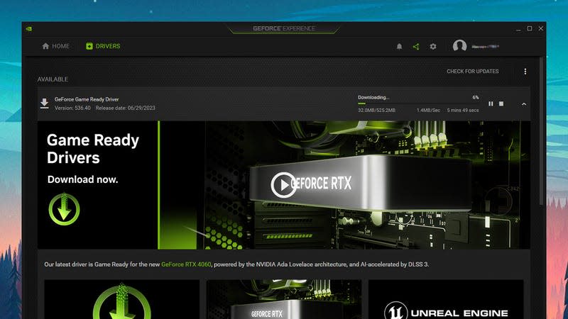 Screenshot:  Nvidia GeForce Experience