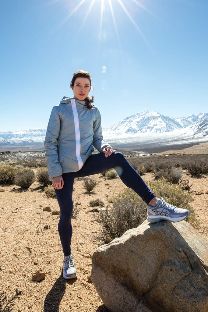 Emma Bates, shot in head-to-toe Asics, in Mammoth Lakes, Calif.