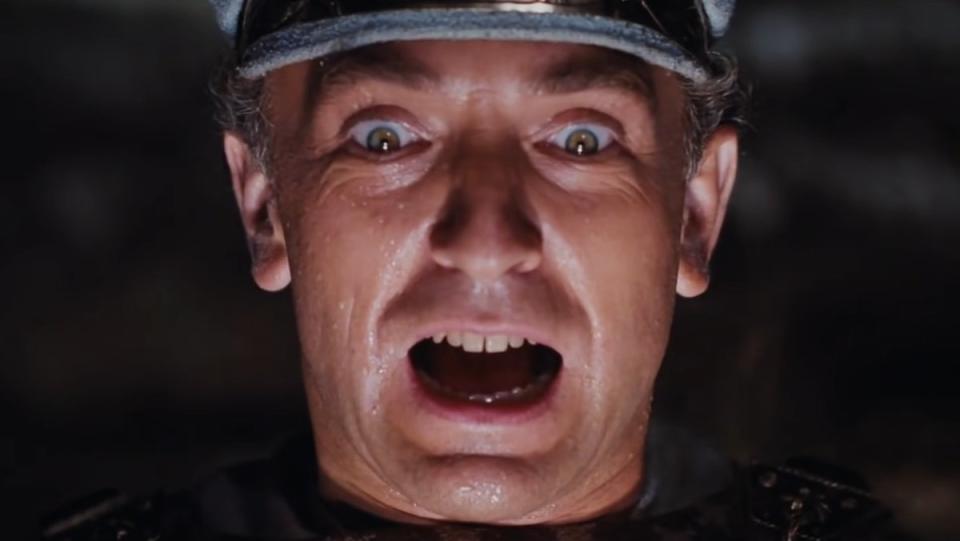 Belloq qith his mouth open in Raiders of the Lost Ark