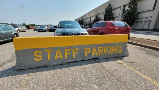 Staff at the Devonshire Mall vaccination clinic found nails in front of their cars Monday, according to Windsor Regional Hospital.  (Sanjay Maru/CBC - image credit)