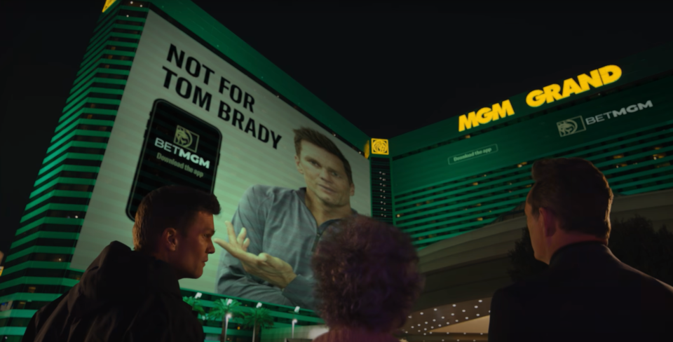 Tom Brady and Vince Vaughn star in BetMGM's Super Bowl commercial.