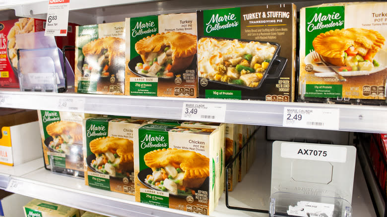 Frozen pot pies at grocery store