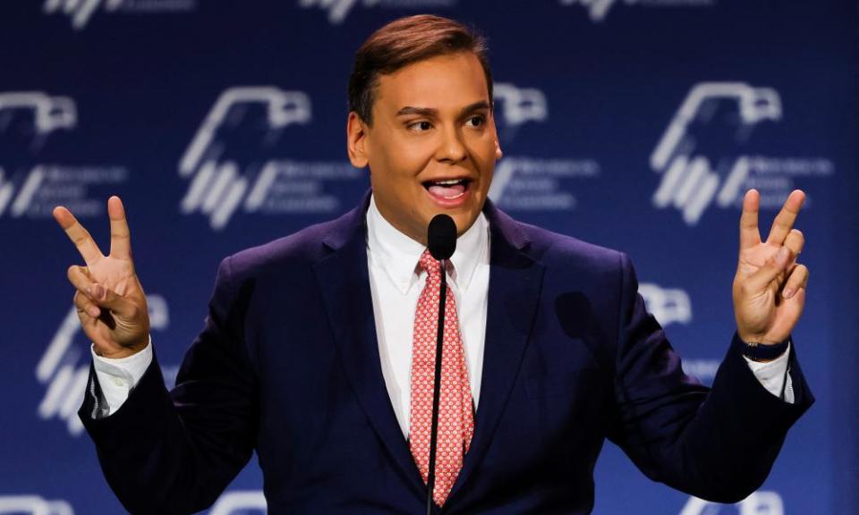 George Santos speaks at the Republican Jewish Coalition’s annual leadership meeting in Las Vegas in November 2022.