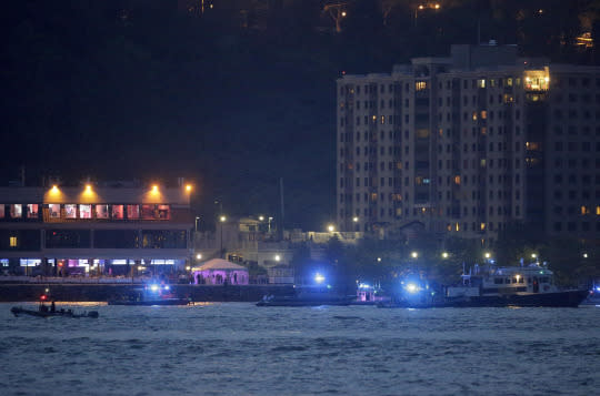 <p>Search and rescue boats look for a small plane that went down in the Hudson River, Friday, May 27, 2016. A World War II vintage P-47 Thunderbolt aircraft crashed into the river Friday, May 27 killing its pilot. (AP Photo/Julie Jacobson) </p>