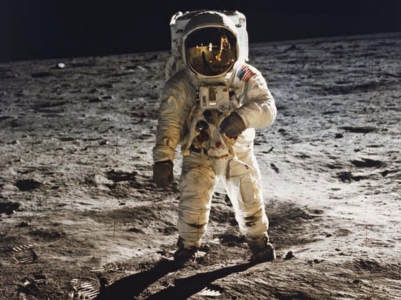 Apollo 11 astronaut Buzz Aldrin walks on the moon in July 1969 in this photo snapped by Neil Armstrong.