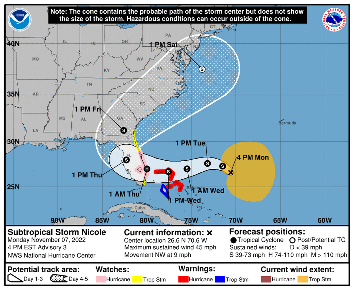 The National Hurricane Center designated Invest 98L as Subtropical Storm Nicole on Nov. 7, 2022.