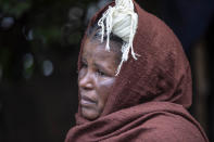 Mother of two Amsale Hailemariam, a domestic worker who lost work because of the coronavirus, sheds a tear as she speaks during an interview in the capital Addis Ababa, Ethiopia on Friday, June 26, 2020. “We are living in a state where we are above the dead and below the living. This is not life.” (AP Photo/Mulugeta Ayene)