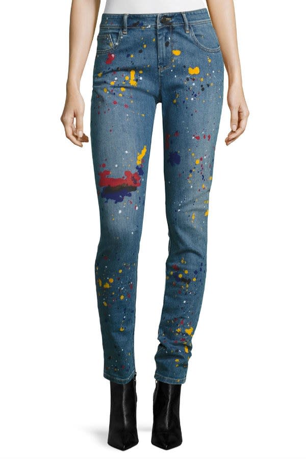 <p>Alice & Olivia Joana paint splatter jeans, $165, <a rel="nofollow noopener" href="http://www.bergdorfgoodman.com/Alice-Olivia-Joana-Paint-Splatter-Skinny-Jeans-Multi-alice-olivia-jeans/prod123430025___/p.prod?cmCat=search&eItemId=prod123430025&icid=&mbid=synd_yahoostyle&rte=%252Fsearch.jsp%253FN%253D0%2526Ntt%253Dalice%252Bolivia%252Bjeans%2526_requestid%253D19834&searchType=MAIN" target="_blank" data-ylk="slk:bergdorfgoodman.com;elm:context_link;itc:0;sec:content-canvas" class="link ">bergdorfgoodman.com</a></p>
