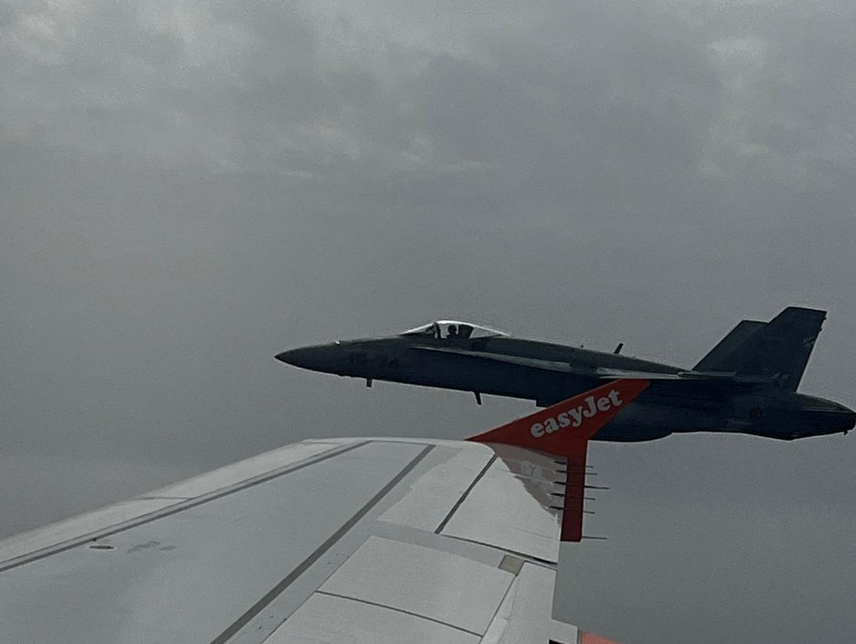 Spanish F-18 jet fighter escorts Easyjet plane after teen bomb hoax