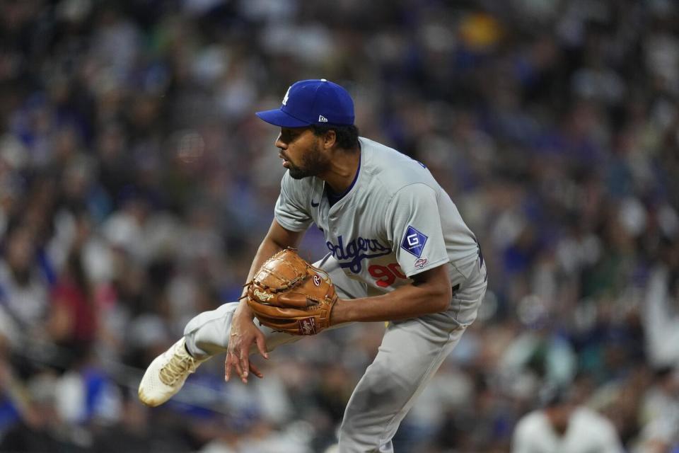 Dodgers reliever Michael Petersen during a June 18 game against the Rockies.