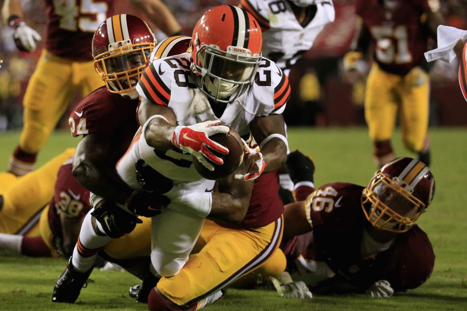 Dion Lewis scores in a preseason game against the Redskins in August. (Getty Images) 