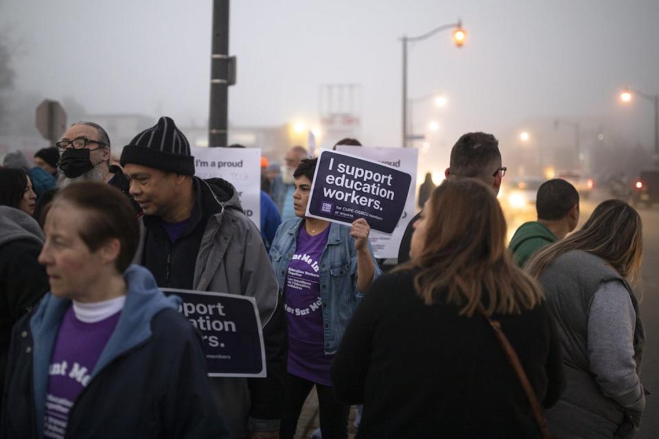 Education workers seen at a demonstration in Milton, Ont., on Nov. 4, 2022. THE CANADIAN PRESS/Nick Iwanyshyn