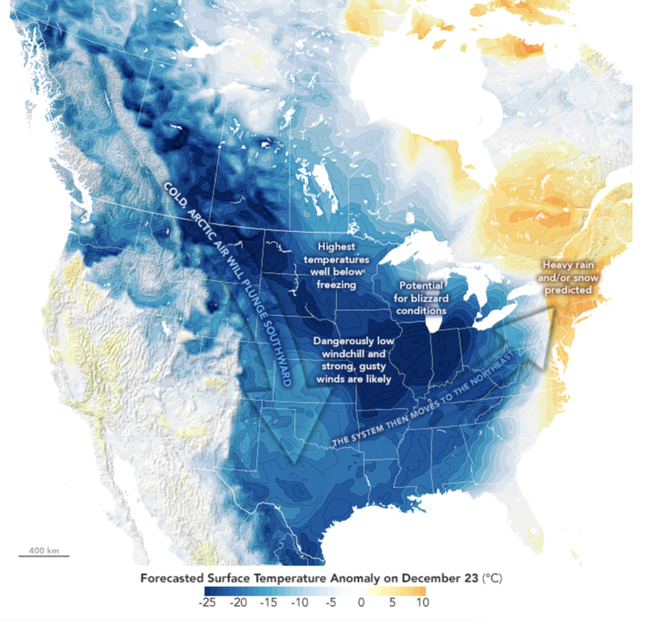 Weather map of US on December 23 (NASA)