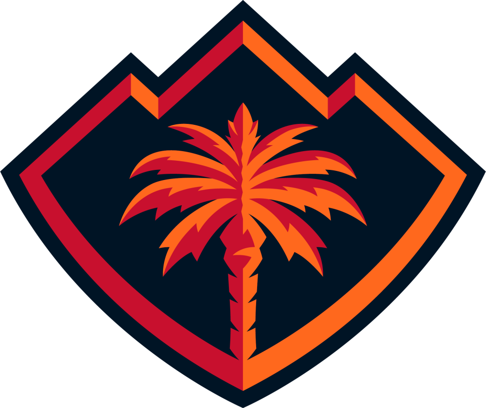The secondary logo for the Coachella Valley Firebirds, the new AHL hockey franchise that will begin play in the Coachella Valley in October 2022. The Firebirds looked to its home for inspiration, featuring a palm tree against a field of mountains, showcasing the iconic landscape of the Coachella Valley. This is no ordinary palm tree, however, it has nine fronds, one for each city in the Valley, uniting every city together under one banner.