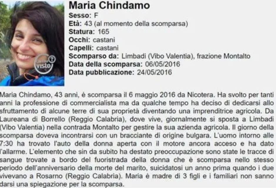 44歲的農場主人瑪麗亞（Maria Chindamo）因拒絕販售農地，慘遭義大利黑手黨毒販阿斯坎諾（Salvatore Ascano）殺害，並將其屍體剁碎餵豬。   圖 : 翻攝自環球時報