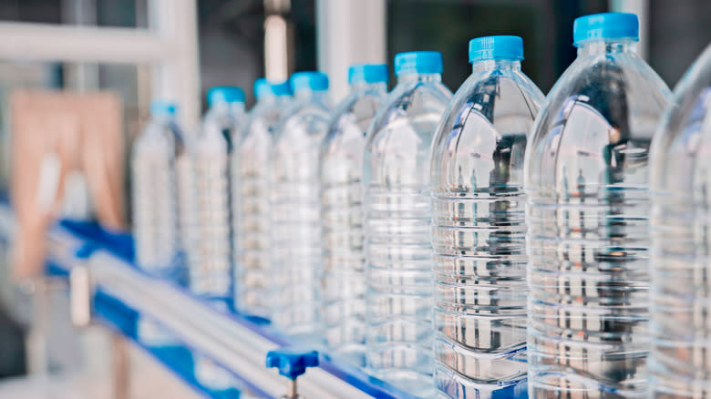 Grocery store display of bottled water