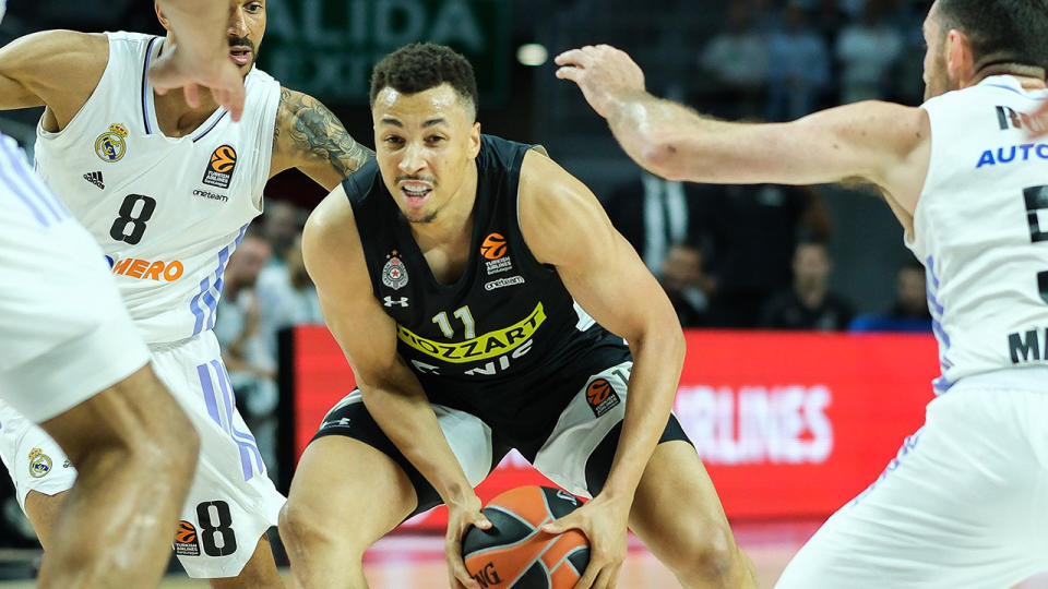 Aussie basketball star Dante Exum is seen here in action for Partizan Belgrade in a EuroLeague game. Pic: AAP