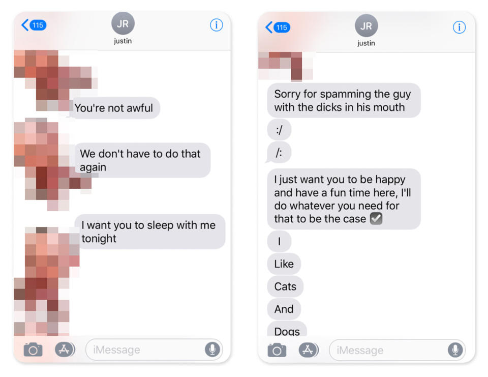 Image: Justin Roiland exchanged explicit messages with a woman from Pennsylvania in 2017. (Obtained by NBC News)