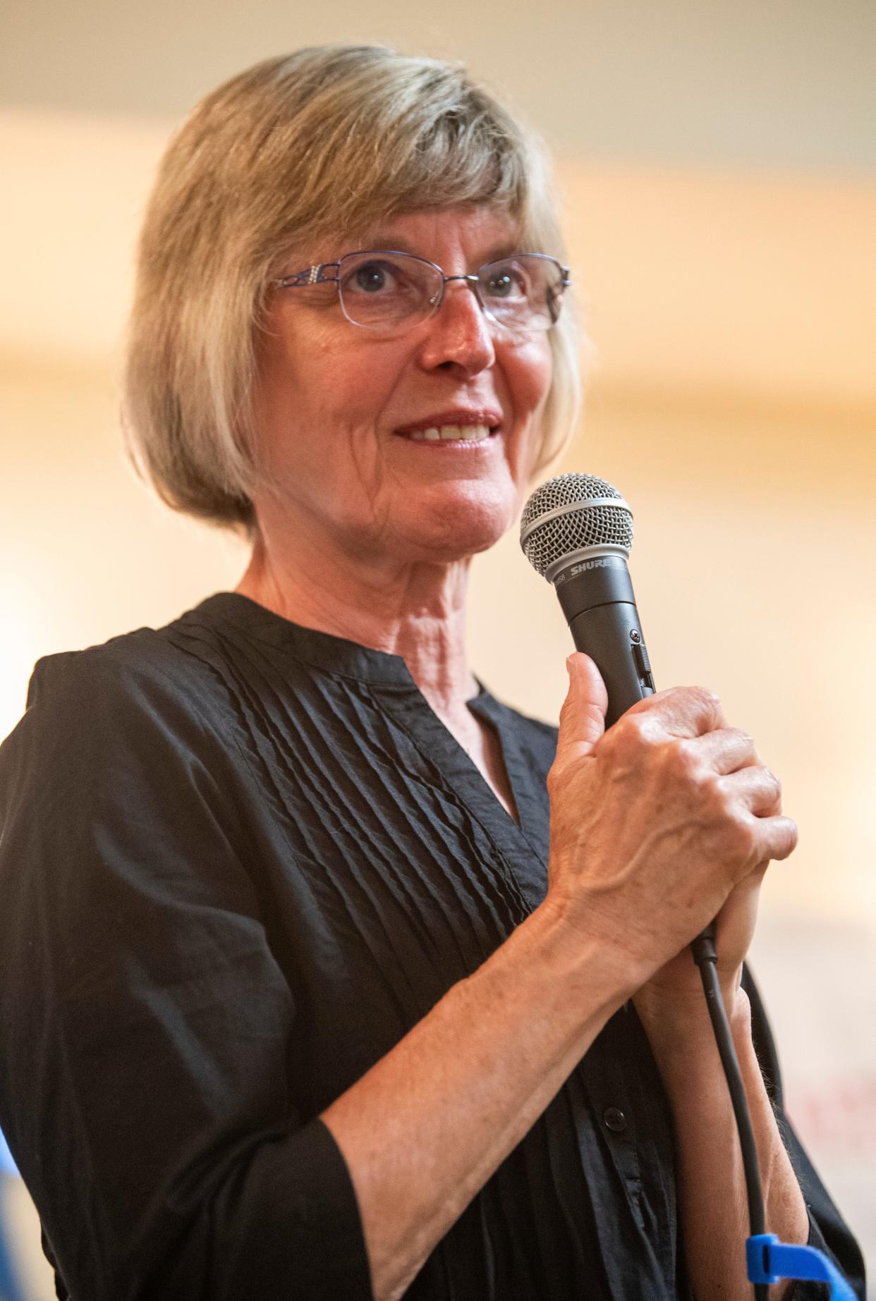 Monroe County Commissioner Penny Githens speaks at the local Democrats' election night party at Cascades Inn on Tuesday, May 7, 2024. Githens lost the Democratic Party primary to Jody Madeira.