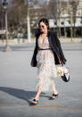 <p>Fashion influencer Aimee Song carries a transparent Chanel bucket bag while attending Paris Fashion Week. (Photo: Christian Vierig/Getty Images) </p>