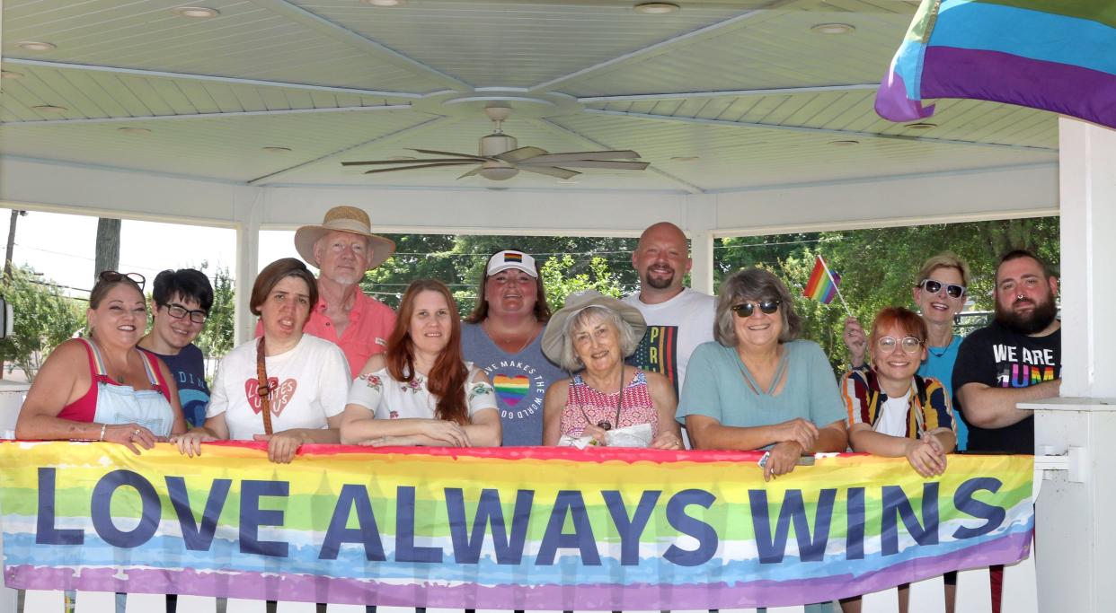 Members of the LGBTQ community and their allies came together Friday afternoon, June 17, 2022, in the gazebo at Court Square in Dallas.