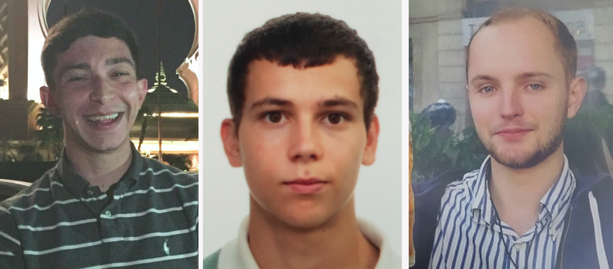 <em>(Left to right) Jack Gilbert, 23, Alberto Fresneda Carrasco, 19 and Harrison Scott-Hood, 23, died after being hit by a train near Loughborough Junction station (PA)</em>