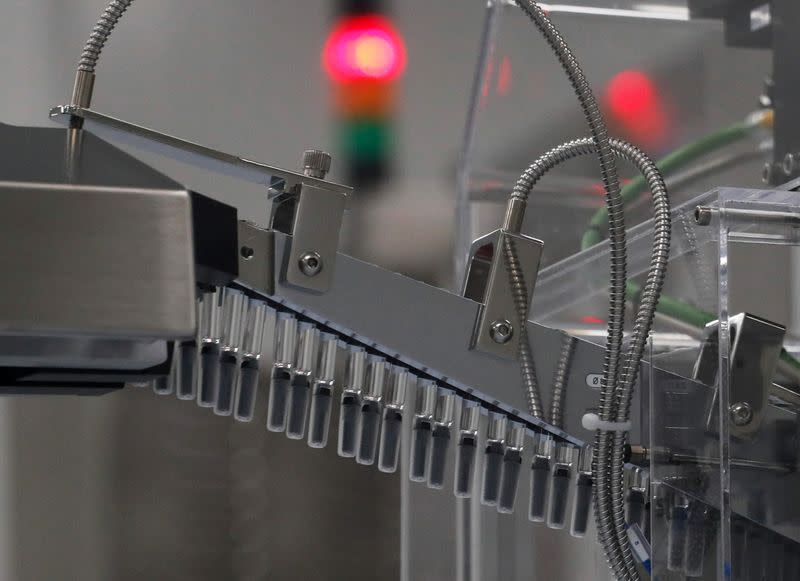 FILE PHOTO: A view shows a production line of levilimab drug at the production facility of BIOCAD company in Saint Petersburg