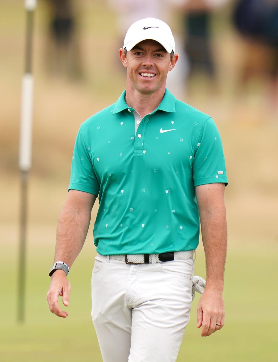 Northern Ireland’s Rory McIlroy reacts after an eagle on the 10th green during day three of The Open at the Old Course, St Andrews (Jane Barlow/PA) (PA Wire)